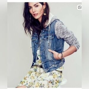 Free People Distressed Denim and Gray Women's Jacket Size S